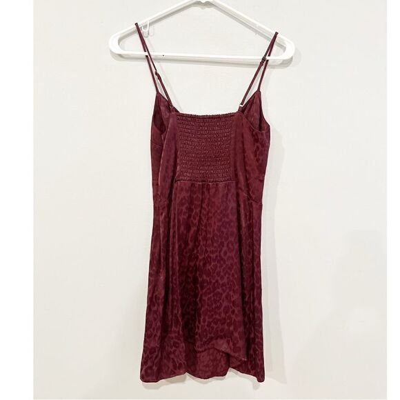 NWT Abercrombie and fitch tie front mini slip dress maroon cheetah - Picture 2 of 3